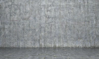 Concrete wall with floor. 3D illustrations