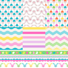 Colorful easter patterns and borders set.