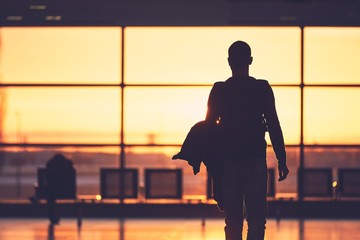 Airport terminal at the sunset