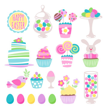 Colorful easter icons set vector illustration.
