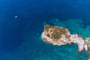 Aerial view on the beach on the island of St. Nicholas. Montenegro. 