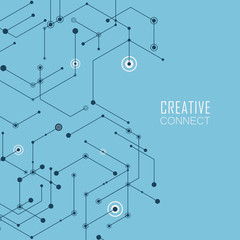 Abstract vector connection hexagons and social network background