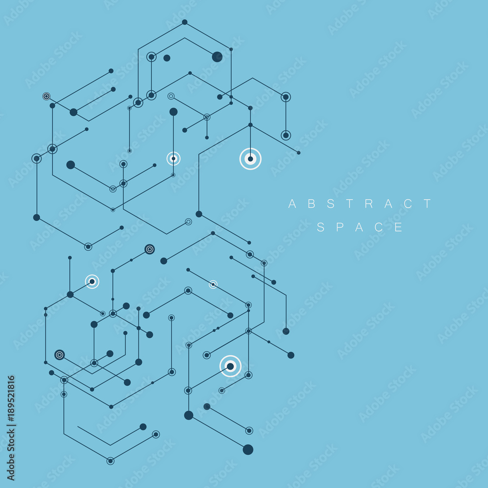 Poster Abstract Black Line Pattern Hexagon. Creative Minimalistic Design.