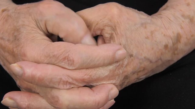 Grandmother's hands close-up.