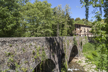 Fototapeta na wymiar Old stone bridge in garrotxa region,Olot,Catalonia,Spain.