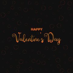 Happy Valentine's day illustration with golden glitter effect on black background
