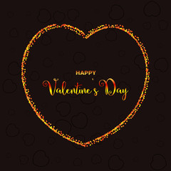 Happy Valentine's day illustration with golden glitter effect on black background