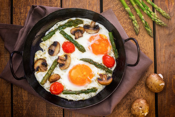 Fried Eggs With Asparagus and Mushrooms