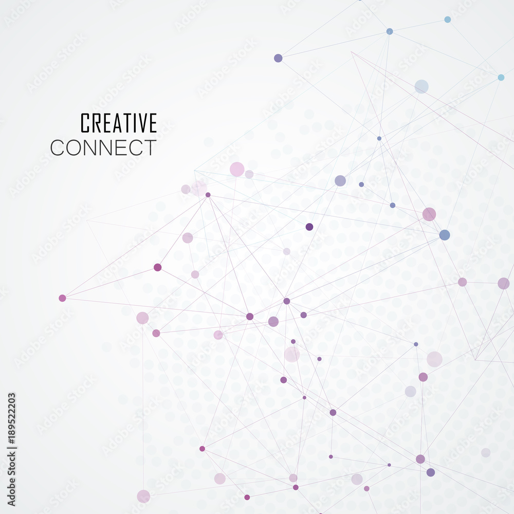 Fototapete Abstract connection background with molecule structure. Science and network vector illustration