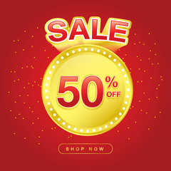 Sale discount 50% light frame Shop now Online, Discount offer price label, symbol for advertising campaign on shopping day.