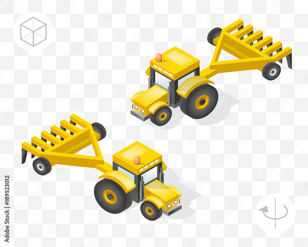 Aufkleber set of isolated isometric minimal city elements . tractor with shadows on transparent background