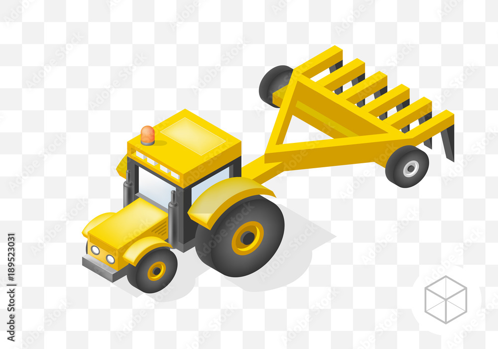 Aufkleber set of isolated isometric minimal city elements . tractor with shadows on transparent background