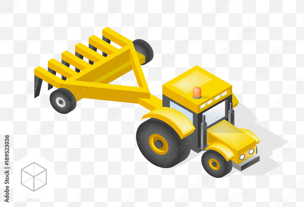 Aufkleber set of isolated isometric minimal city elements . tractor with shadows on transparent background