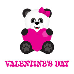 cartoon cute panda girl with heart sitting and text