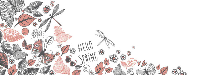 Naklejka premium Spring doodles background