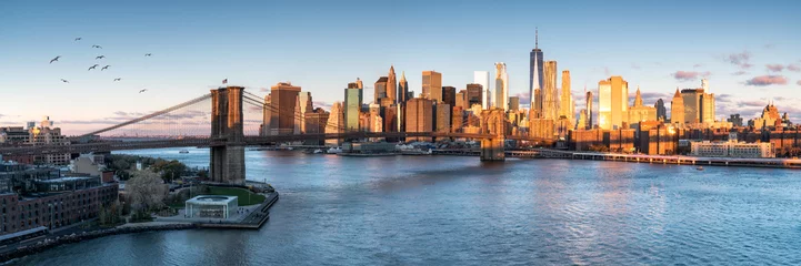 Tuinposter East River met uitzicht op Manhattan en Brooklyn Bridge, New York, VS © eyetronic