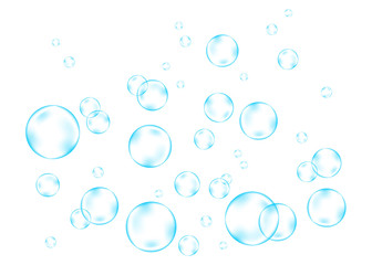 Blue air bubbles  on white  background.