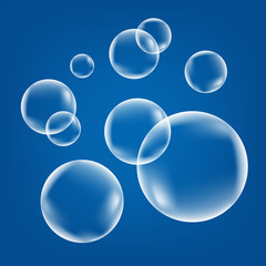  Fizzing air bubbles on blue  background.