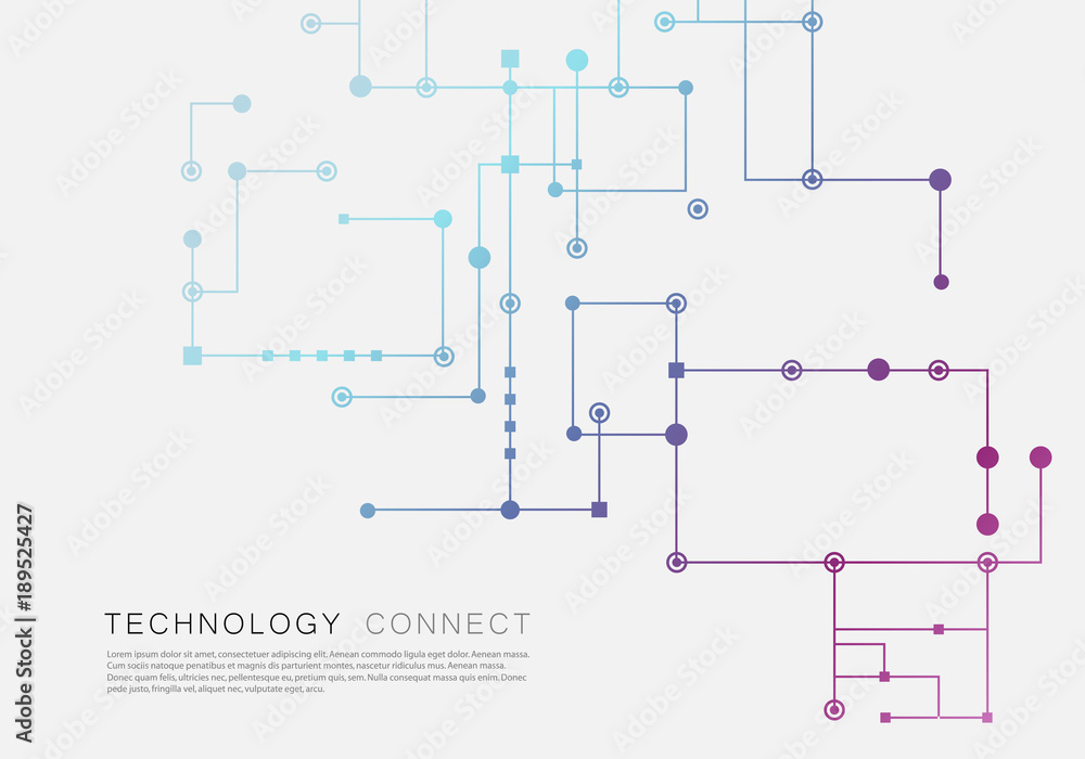 Poster Circuit technology background, connected dots and lines. Vector abstract design