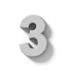 number 3 3D silver isolated on white with shadow - orthogonal projection