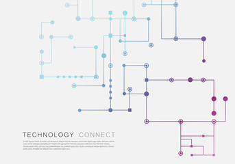 Circuit technology background, connected dots and lines. Vector abstract design
