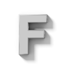 letter F 3D silver isolated on white with shadow - orthogonal projection