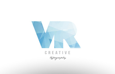 Obraz premium vr v r blue polygonal alphabet letter logo icon combination