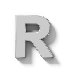 letter R 3D silver isolated on white with shadow - orthogonal projection