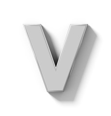 letter V 3D silver isolated on white with shadow - orthogonal projection