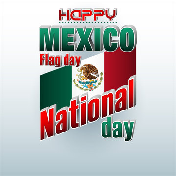 Holiday design, background with 3d texts, national flag colors and coat of arms for Mexico, flag day, celebration; Vector illustration