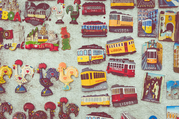 Colorful Ceramic Tiles Magnets Souvenirs Handicrafts Lisbon Portugal.