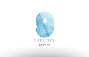 9 blue polygonal number logo icon design