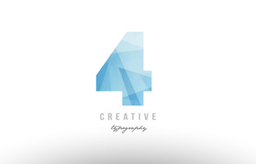 4 four blue polygonal number logo icon design