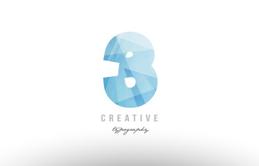 3 three blue polygonal number logo icon design