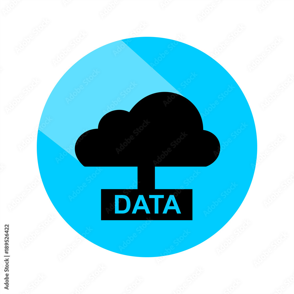 Poster cloud data icon with long shadow in circle.