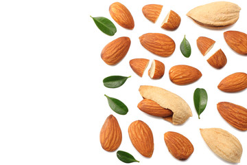 almonds isolated on white background top view