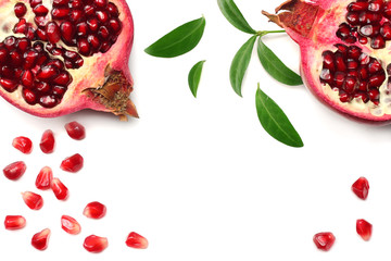 pomegranate isolated on white background top view