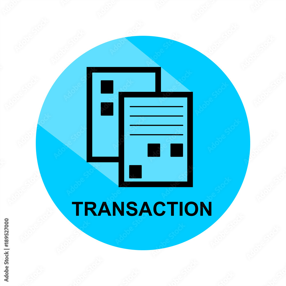 Poster transaction icon with long shadow in circle.