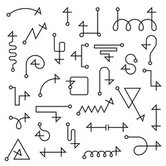 A set of arrows. Vector illustration for your business and education design. Thin line elements for scheme design. Arrows diagrams for transformation process, infographics.