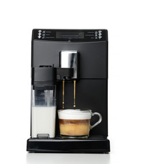 Espresso and americano coffee machine maker latte preparation 