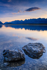 Sunrise at Lower Kananaskis Lake in the Canadian rockies