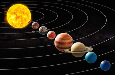 Parade of planets, appulse concept. 3D rendering © alexlmx