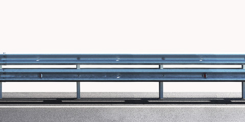 Barrier, designed to prevent the exit of the vehicle from the curb or bridge, moving across the dividing strip. Guarding rail panorama isolated on white background - 189531644