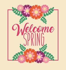 welcome spring greeting card celebration flowers natural vector illustration