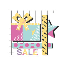 super sale modern banner in memphis style