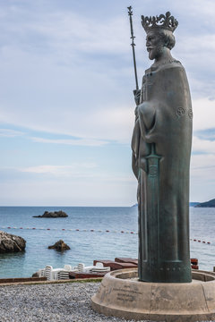 Statue of king Stephen Tvrtko I in port of Herceg Novi, Montenegro