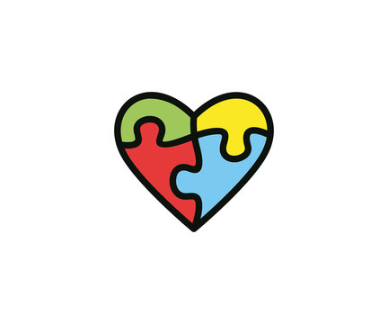 Heart and puzzle logo template colorful. Health vector design. Jigsaw illustration