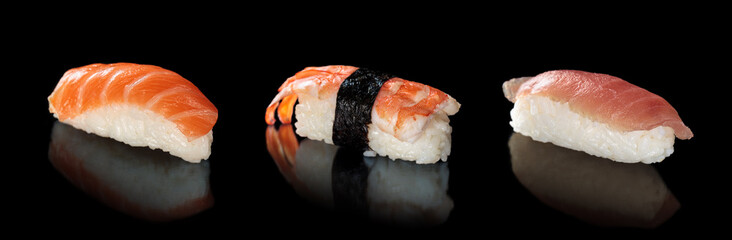 Sushi set on black.