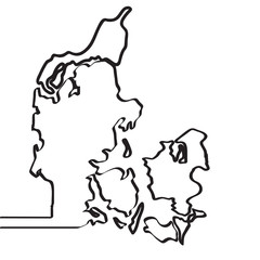 Map of Denmark. Continous line