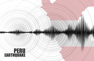 Peru Earthquake Wave with Circle Vibration on Map and Flag background,audio wave diagram concept,design for education,science and news,Vector Illustration.